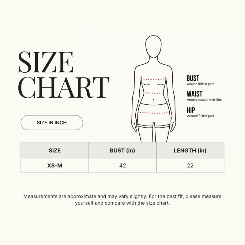 Size chart for Ophelia Tie-Up Top (One size)