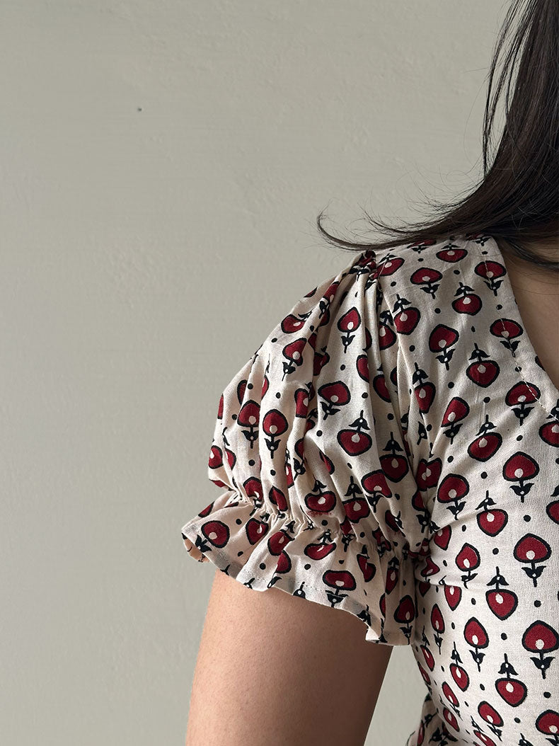 Cherry Puff Sleeve Kurti