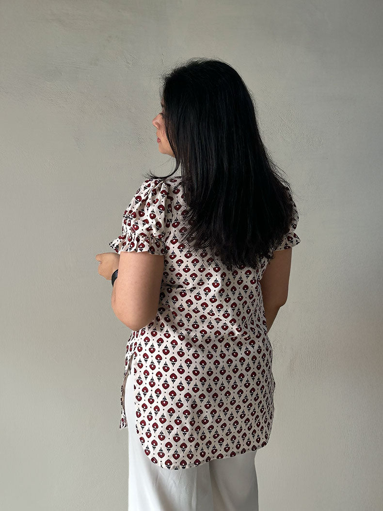 Cherry Puff Sleeve Kurti
