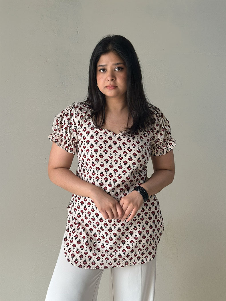Cherry Puff Sleeve Kurti