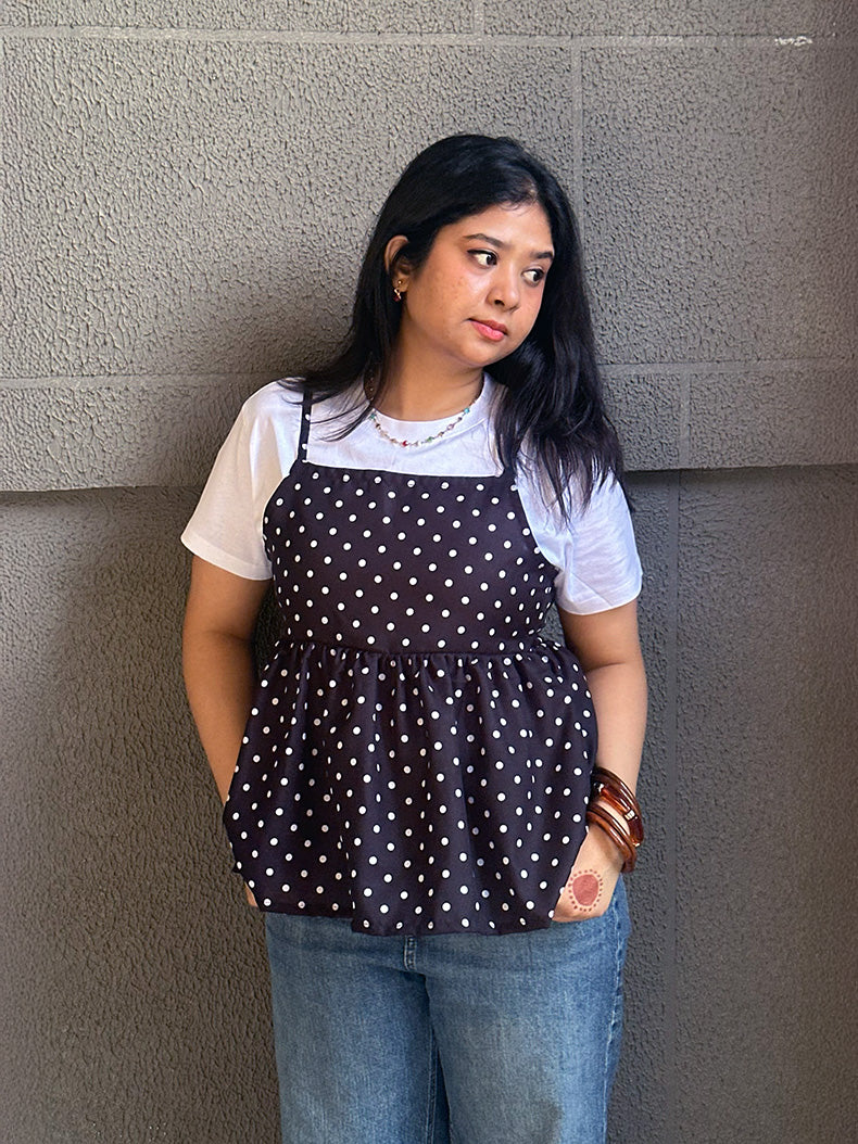 Lucy Black Polka Peplum Top