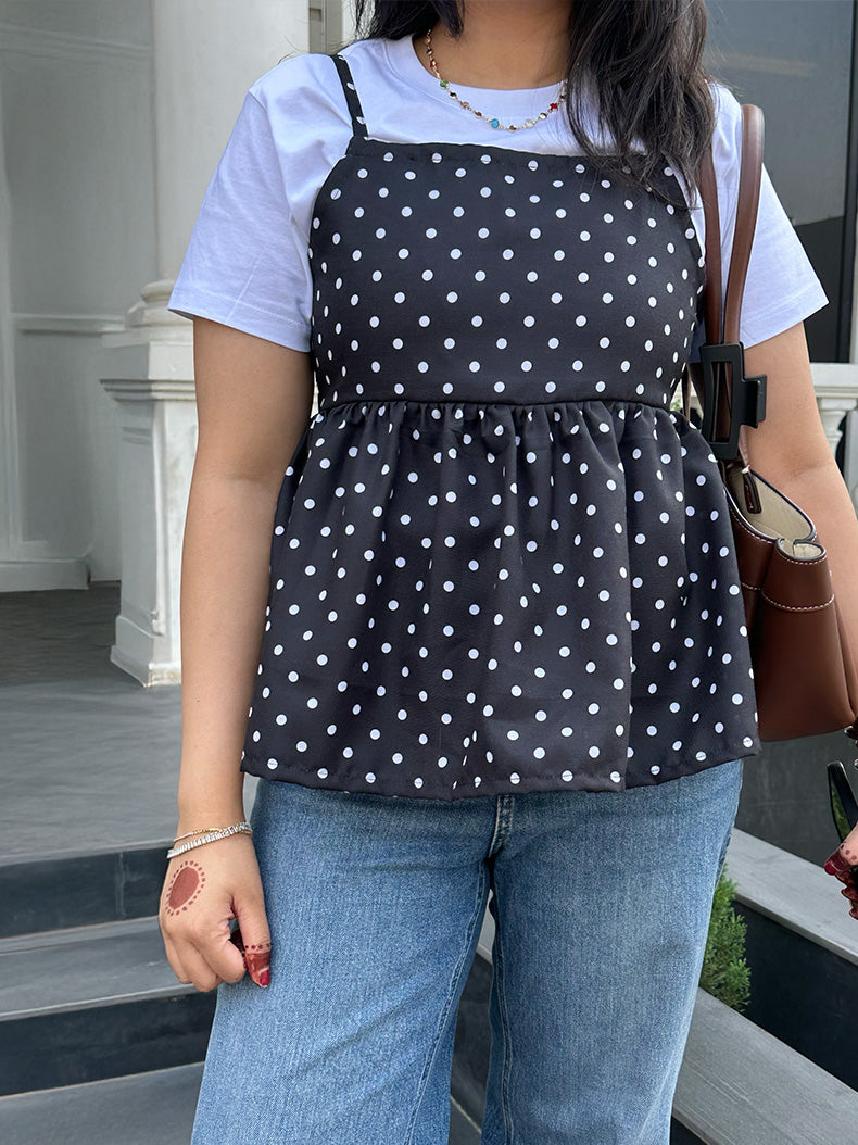 Lucy Black Polka Peplum Top